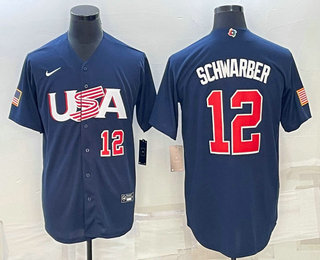 Mens USA Baseball #12 Kyle Schwarber Number 2023 Navy World Baseball Classic Stitched Jerseys->2023 world baseball classic->MLB Jersey